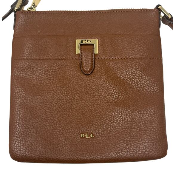 Lauren Ralph Lauren Brown Pebbled Faux Leather Crossbody Bag Gold Accents - Picture 3 of 8
